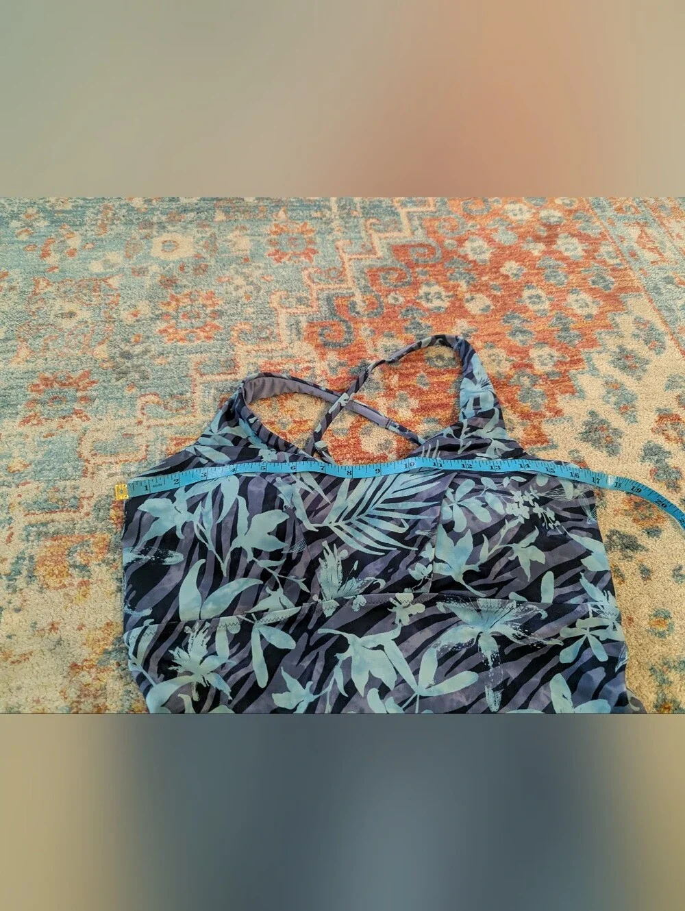 Athleta Women's XL Triangle Printed Tankini Top Tigerlily Blue Floral Strap Back